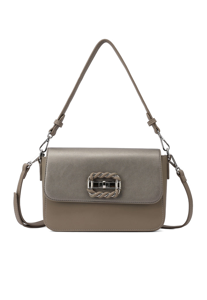 Borsa a spalla donna in ecopelle con fibbia decorativa khaki