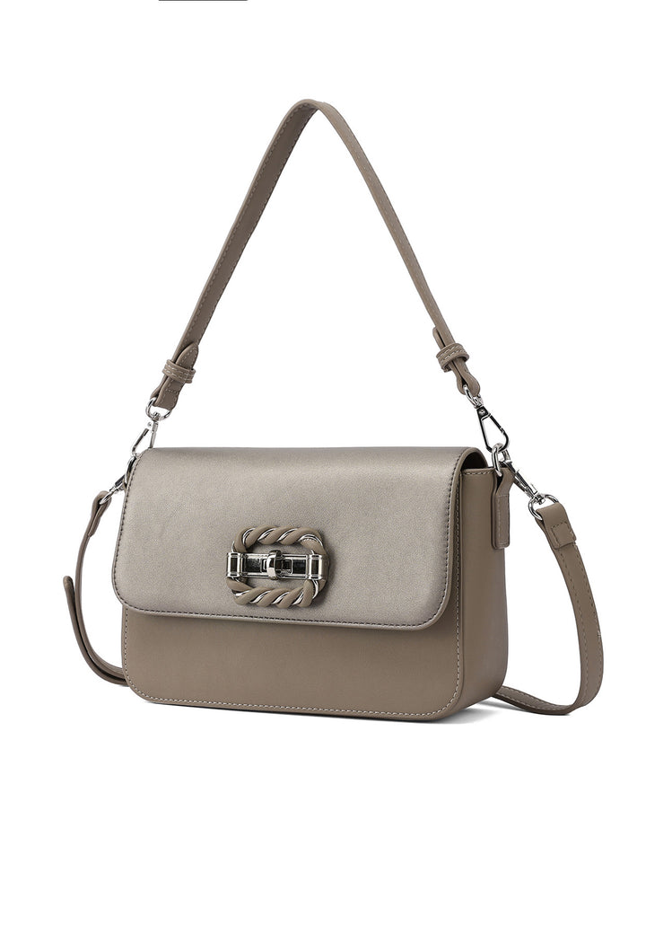 Borsa a spalla donna in ecopelle con fibbia decorativa khaki