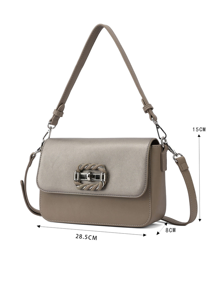 Borsa a spalla donna in ecopelle con fibbia decorativa khaki