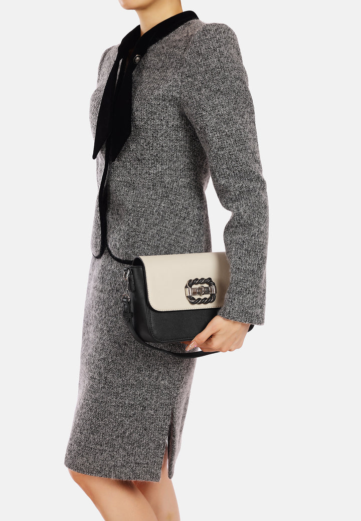 Borsa a spalla donna in ecopelle con fibbia decorativa nero