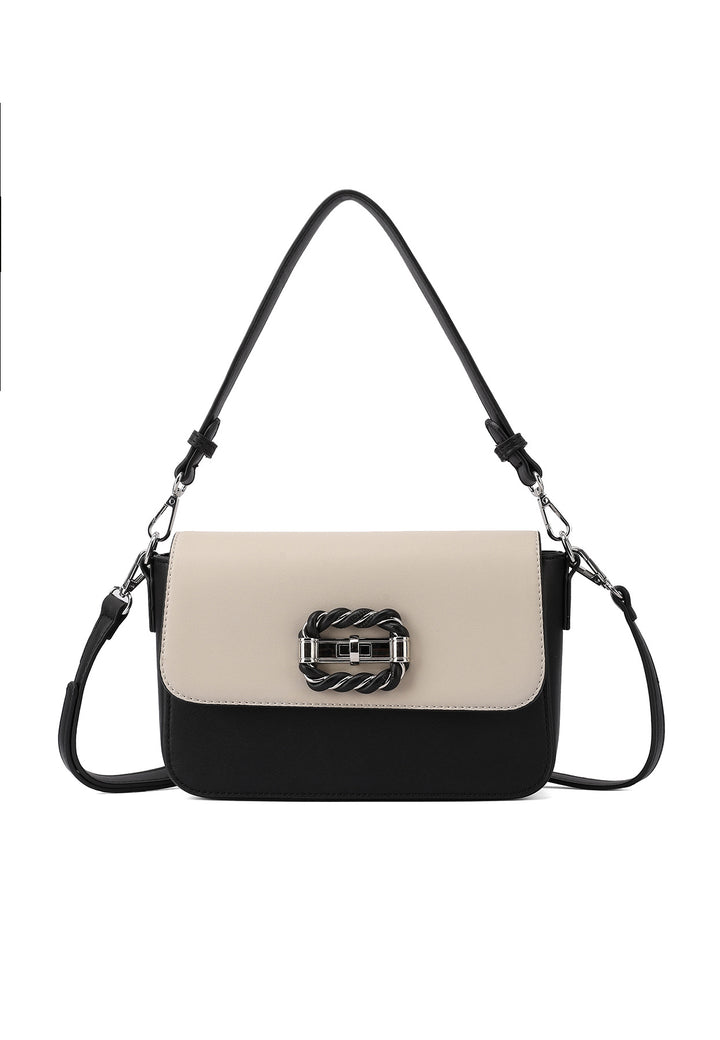 Borsa a spalla donna in ecopelle con fibbia decorativa nero