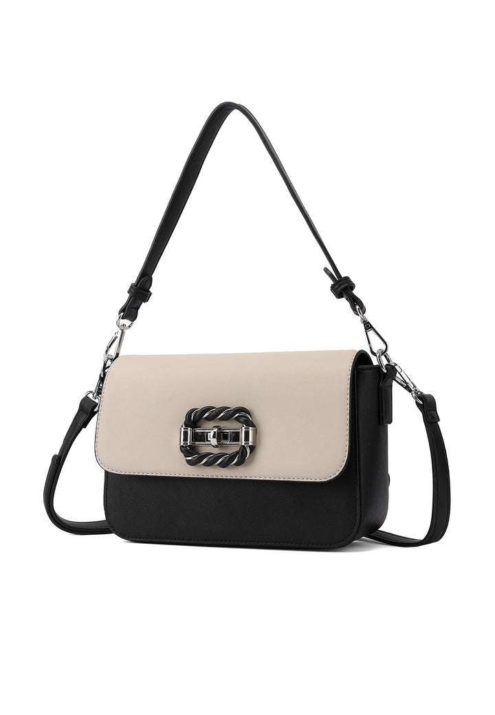 Borsa a spalla donna in ecopelle con fibbia decorativa nero