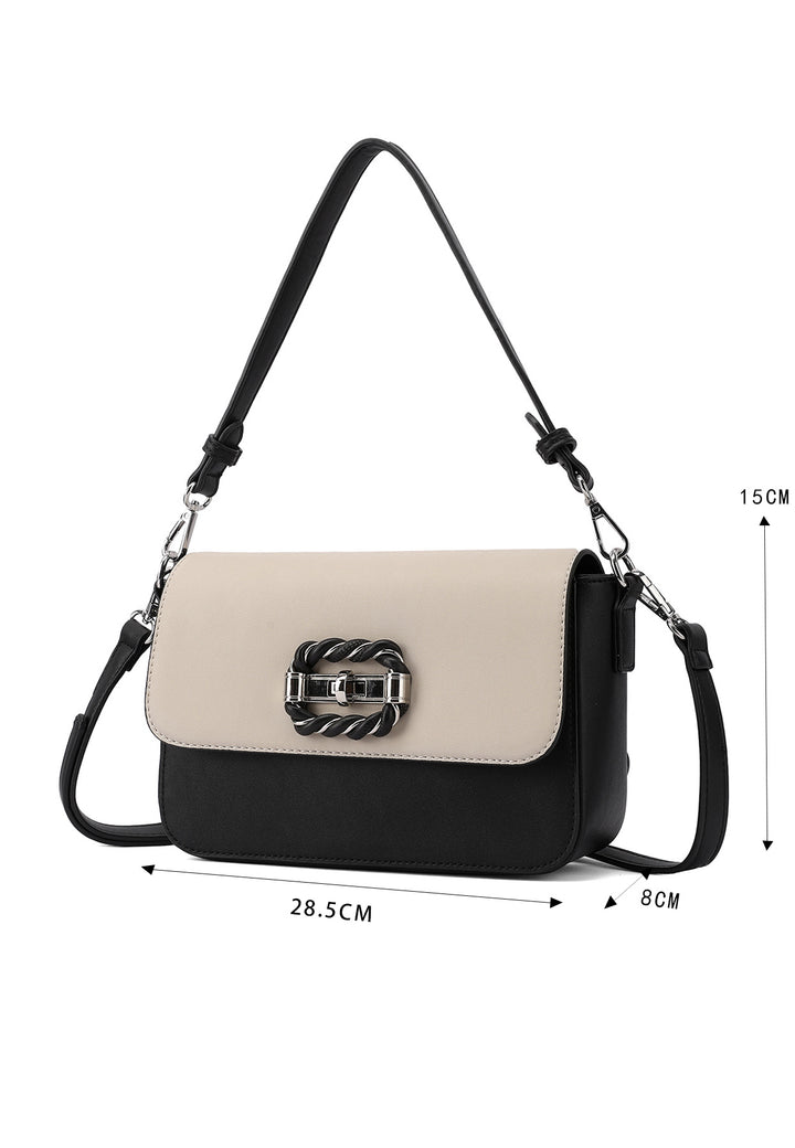 Borsa a spalla donna in ecopelle con fibbia decorativa nero