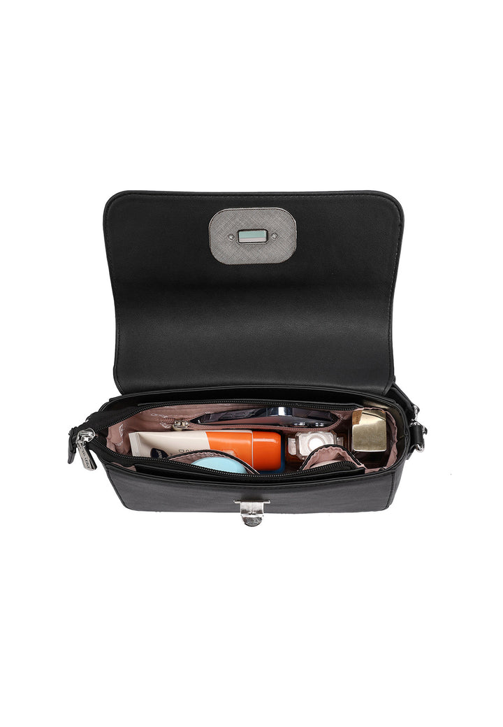 Borsa a spalla donna in ecopelle con fibbia decorativa nero