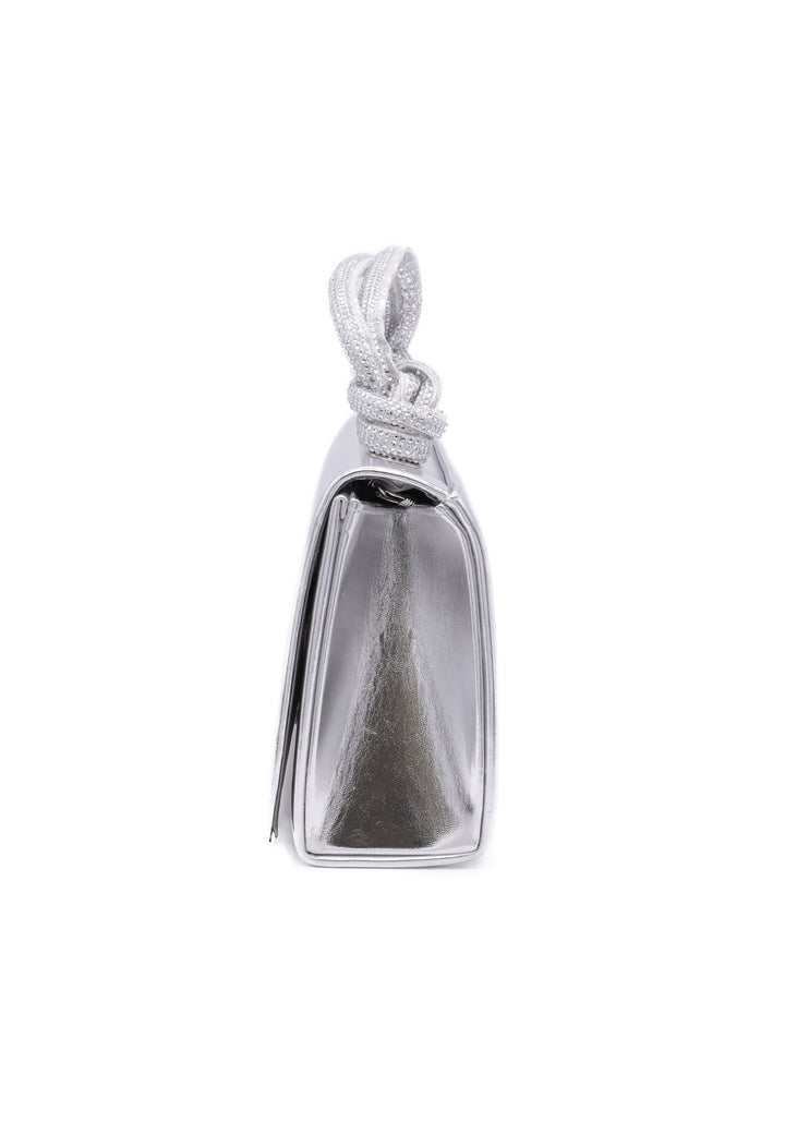 Borsetta Mini bag semplice con manico in strass e catenella per tracolla. Colore argento