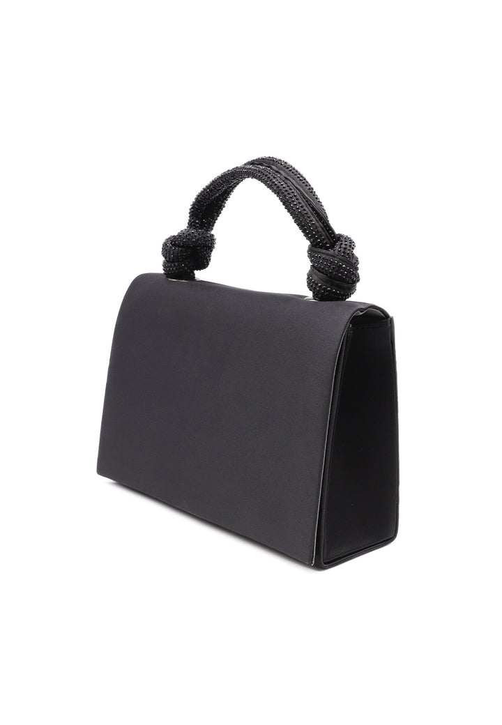 Borsetta Mini bag semplice con manico in strass e catenella per tracolla. Colore nero