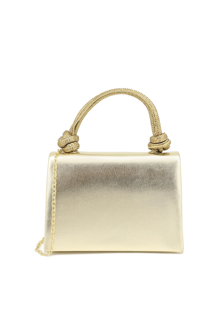 Borsetta Mini bag semplice con manico in strass e catenella per tracolla. Colore oro