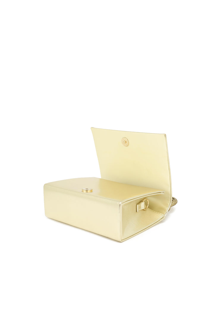Borsetta Mini bag semplice con manico in strass e catenella per tracolla. Colore oro