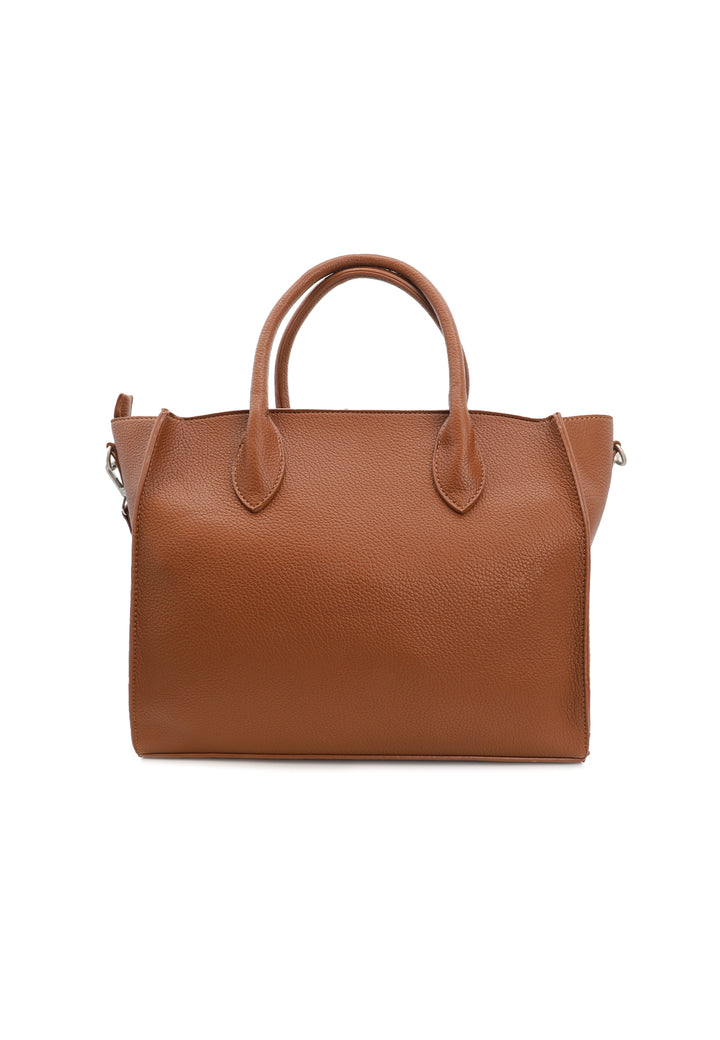 Borsa donna a mano in pelle con tracolla e charm decorativo marrone