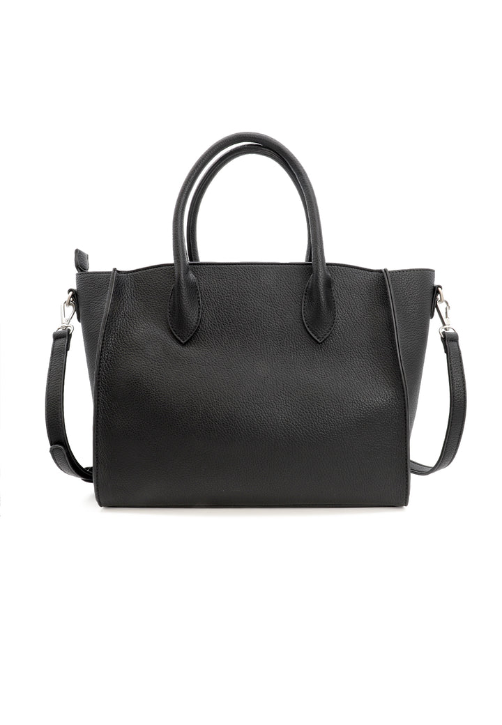 Borsa donna a mano in pelle con tracolla e charm decorativo nera