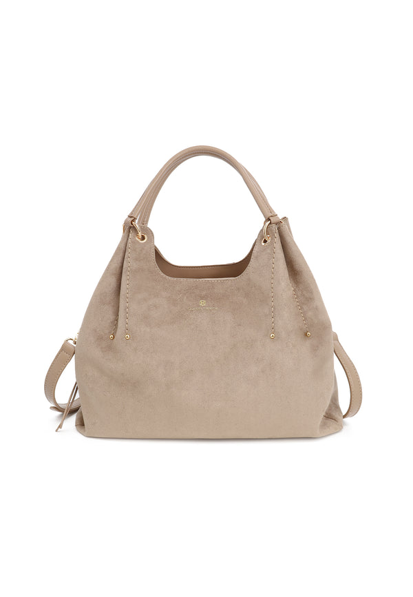 Borsa donna a mano in suede con doppio manico e tracolla regolabile