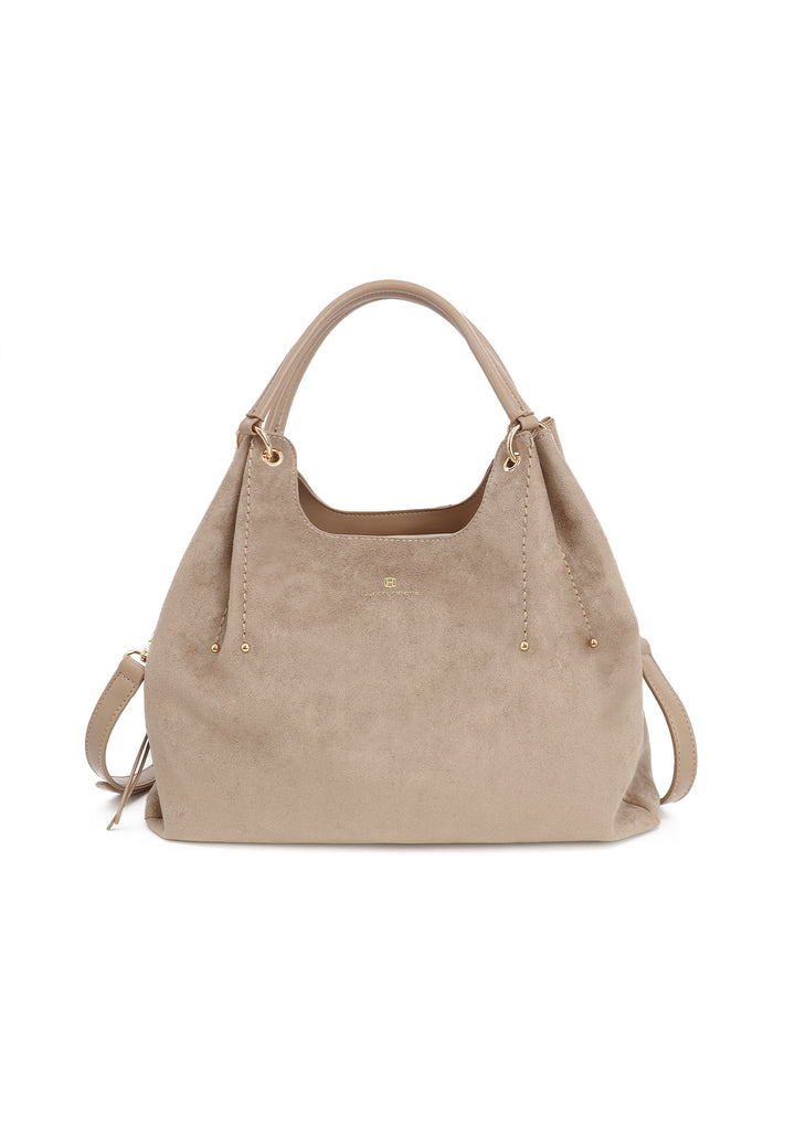 Borsa donna a mano in suede con doppio manico e tracolla regolabile