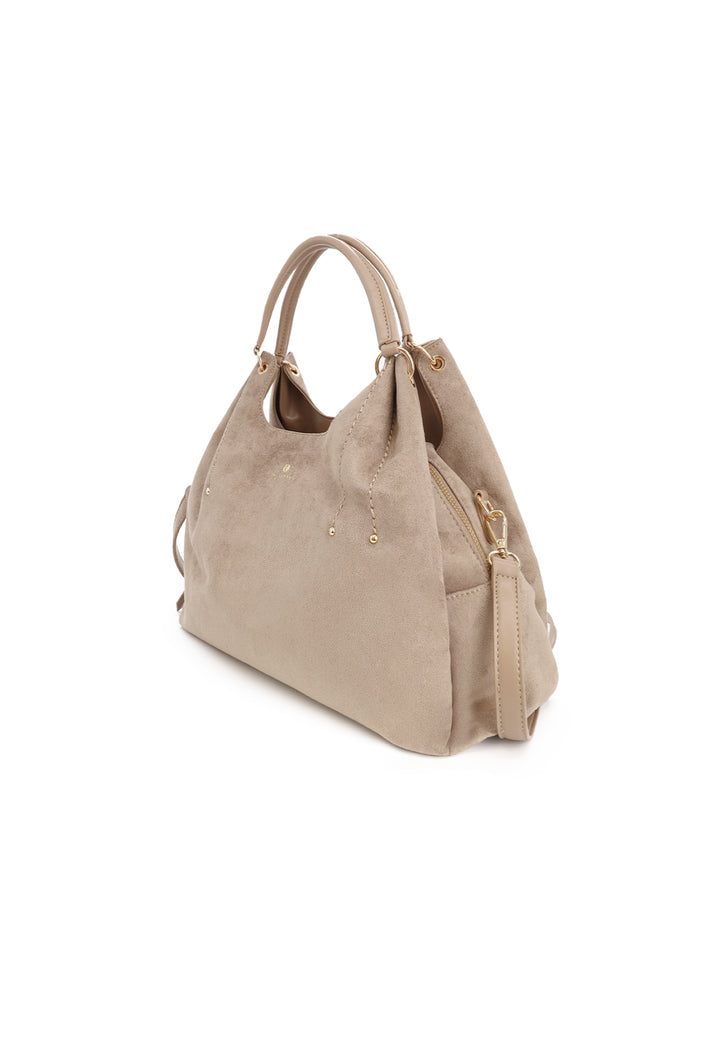Borsa donna a mano in suede con doppio manico e tracolla regolabile