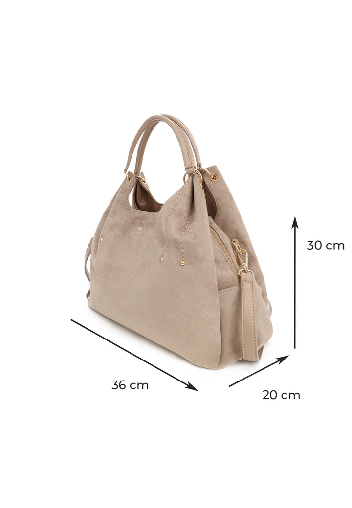 Borsa donna a mano in suede con doppio manico e tracolla regolabile
