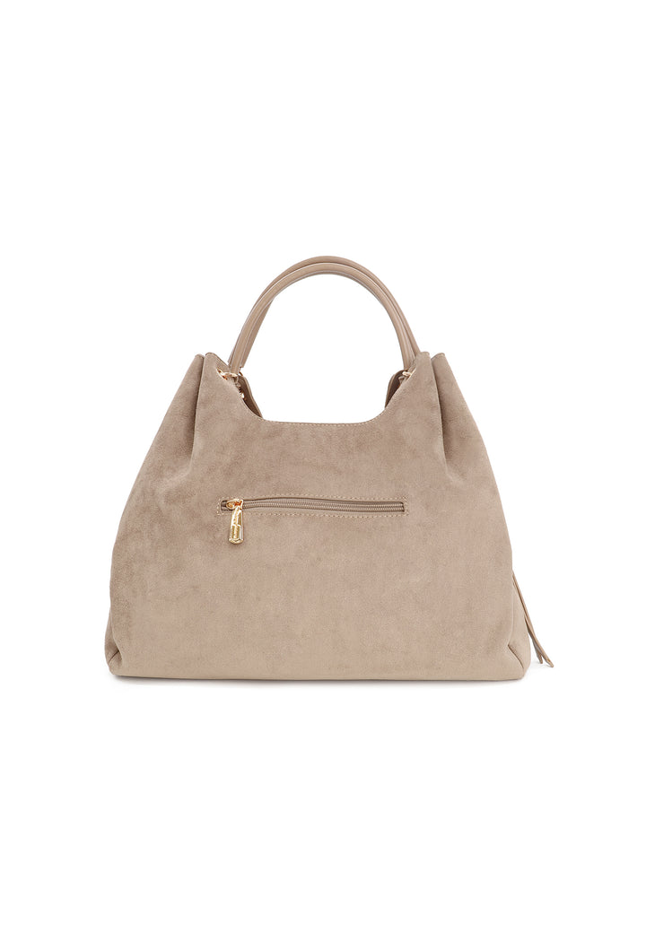 Borsa donna a mano in suede con doppio manico e tracolla regolabile