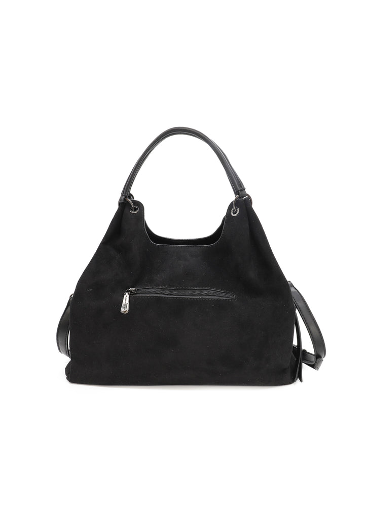 Borsa donna a mano in suede con doppio manico e tracolla regolabile nera