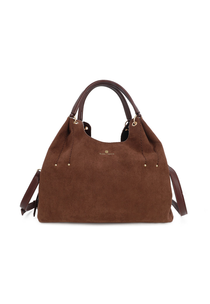 Borsa donna a mano in suede con doppio manico e tracolla regolabile marrone