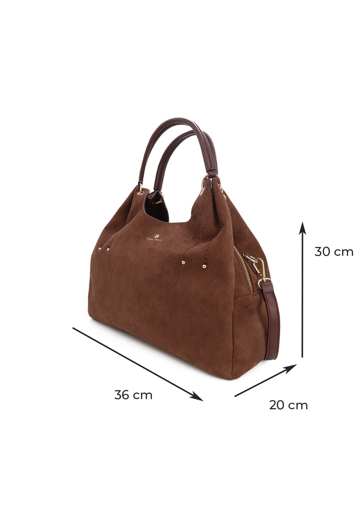 Borsa donna a mano in suede con doppio manico e tracolla regolabile marrone