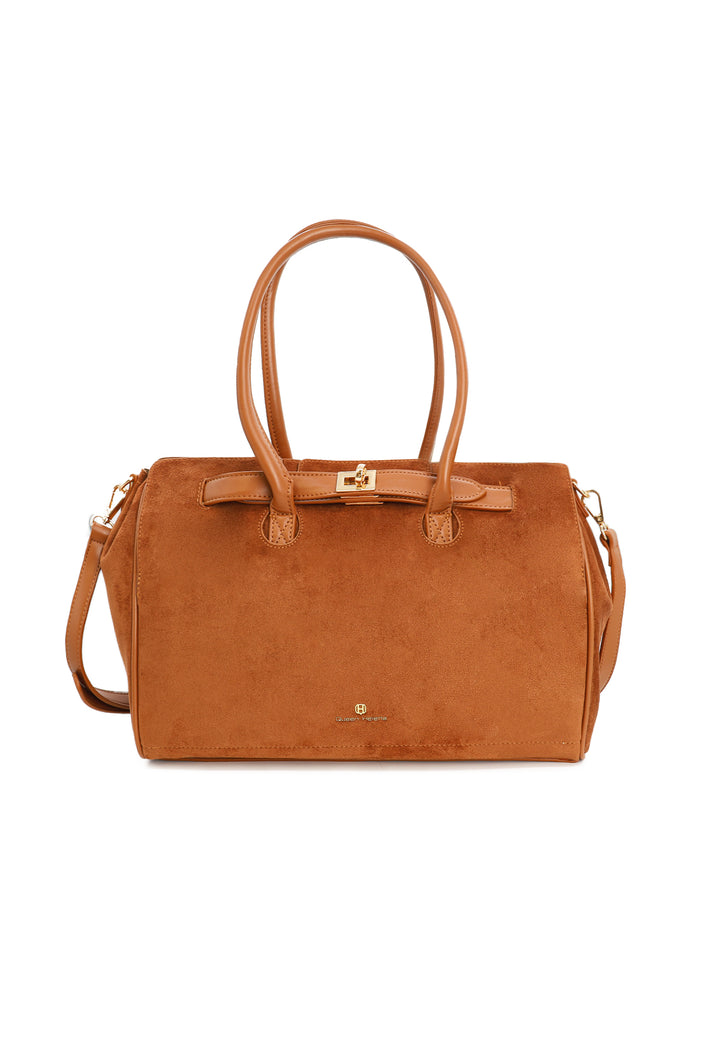 Borsa donna a mano in suede con tracolla e chiusura con fibbia cuoio