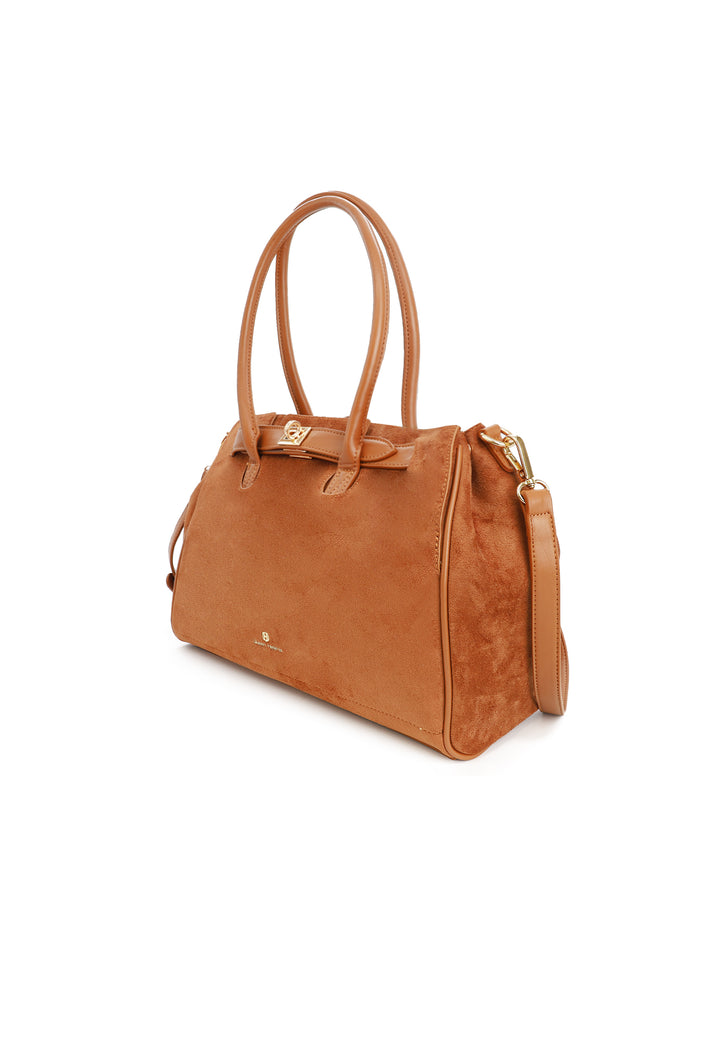 Borsa donna a mano in suede con tracolla e chiusura con fibbia cuoio