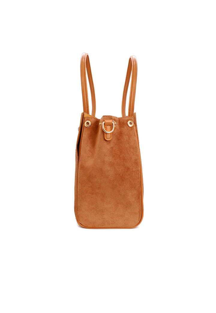 Borsa donna a mano in suede con tracolla e chiusura con fibbia cuoio