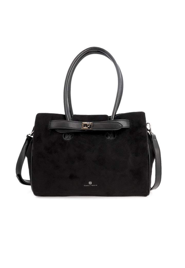 Borsa donna a mano in suede con tracolla e chiusura con fibbia nera