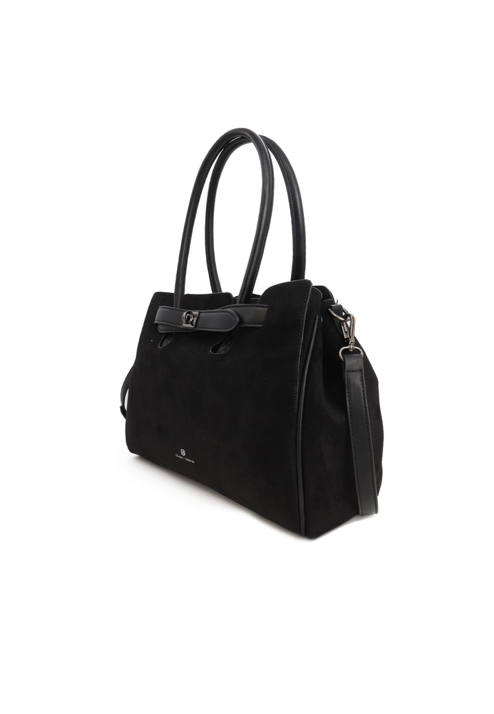 Borsa donna a mano in suede con tracolla e chiusura con fibbia nera