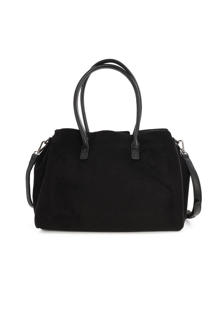 Borsa donna a mano in suede con tracolla e chiusura con fibbia nera
