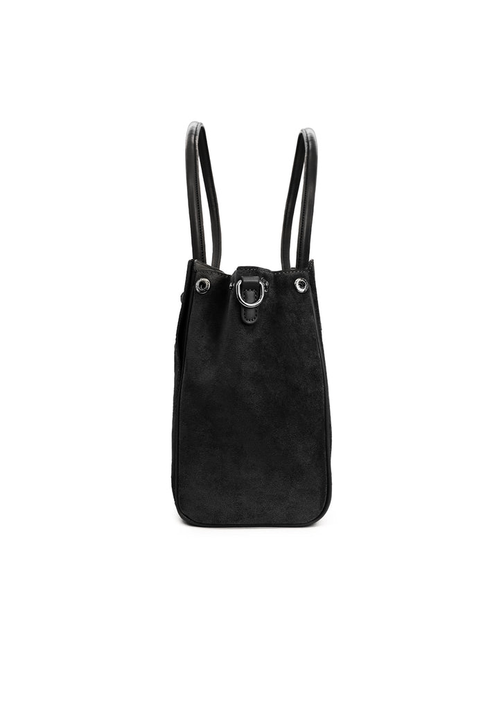 Borsa donna a mano in suede con tracolla e chiusura con fibbia nera