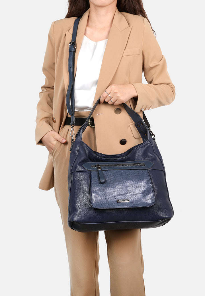 borsa da donna in ecopelle colore blu a mano con tracolla