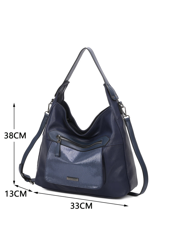 borsa da donna in ecopelle colore blu a mano con tracolla