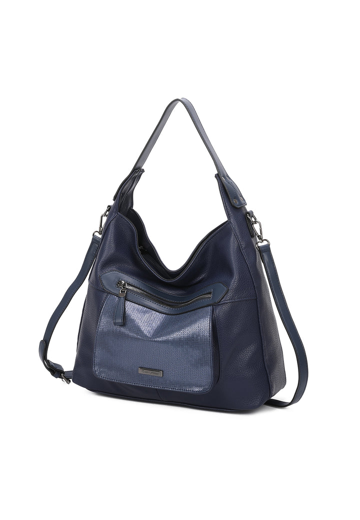 borsa da donna in ecopelle colore blu a mano con tracolla