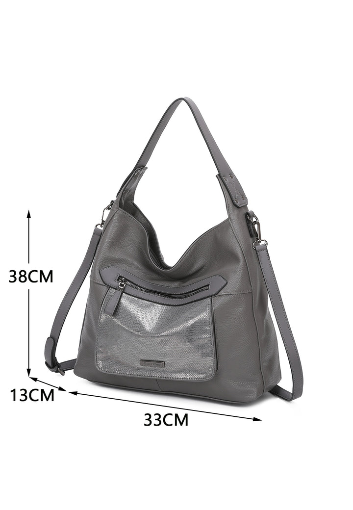 borsa da donna in ecopelle colore grigio a mano con tracolla