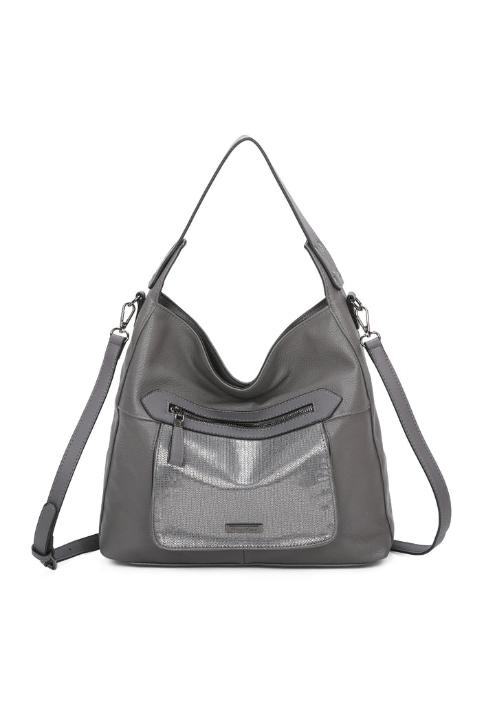 borsa da donna in ecopelle colore grigio a mano con tracolla