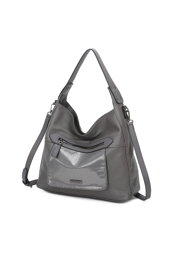 borsa da donna in ecopelle colore grigio a mano con tracolla