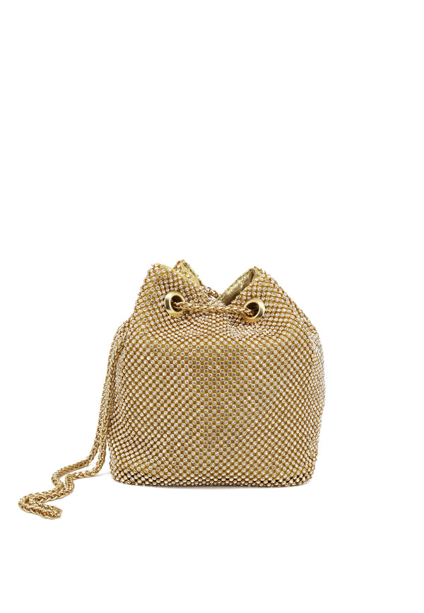 borsa pochette a sacchetto con strass color oro