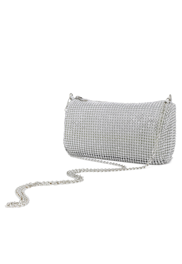 borsa pochette con strass e tracolla rimovibile colore argento
