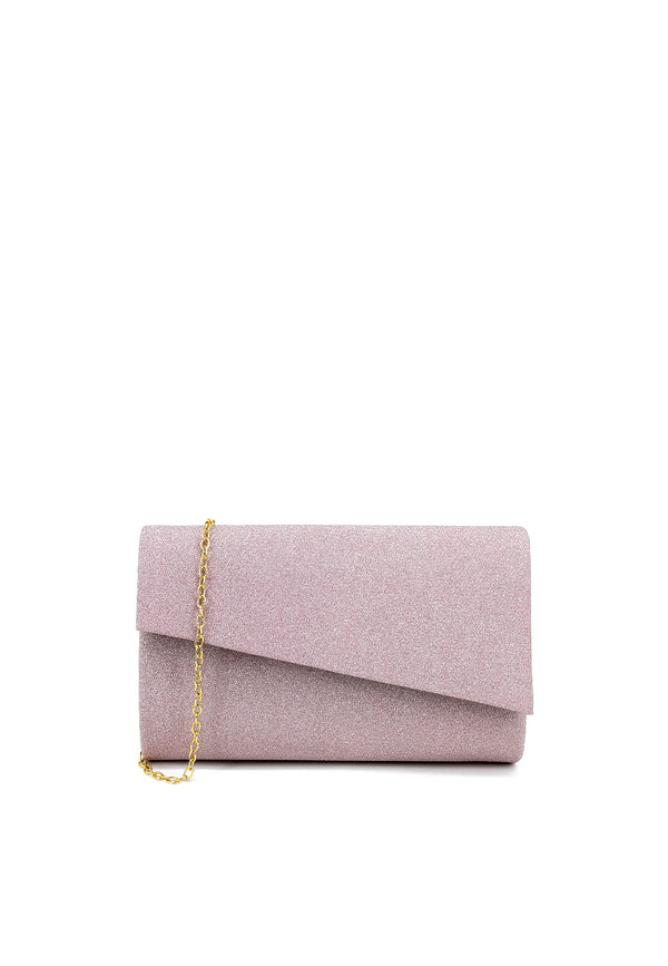 borsa da donna pochette in ecopelle brillantinato colore rosa con tracolla 