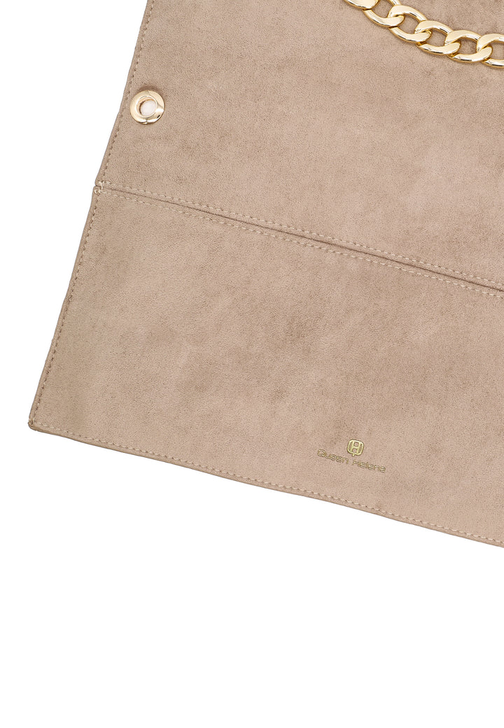 Borsa donna a tracolla in camoscio con catena dorata elegante beige