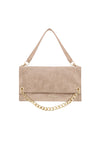 Borsa donna a tracolla in camoscio con catena dorata elegante beige