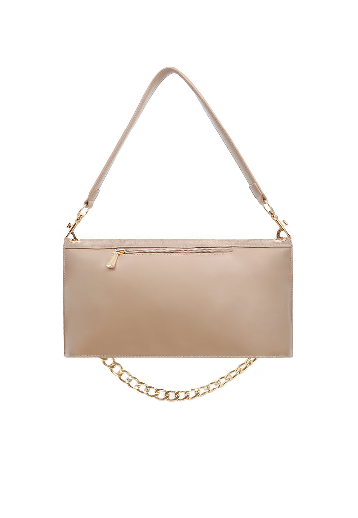 Borsa donna a tracolla in camoscio con catena dorata elegante beige