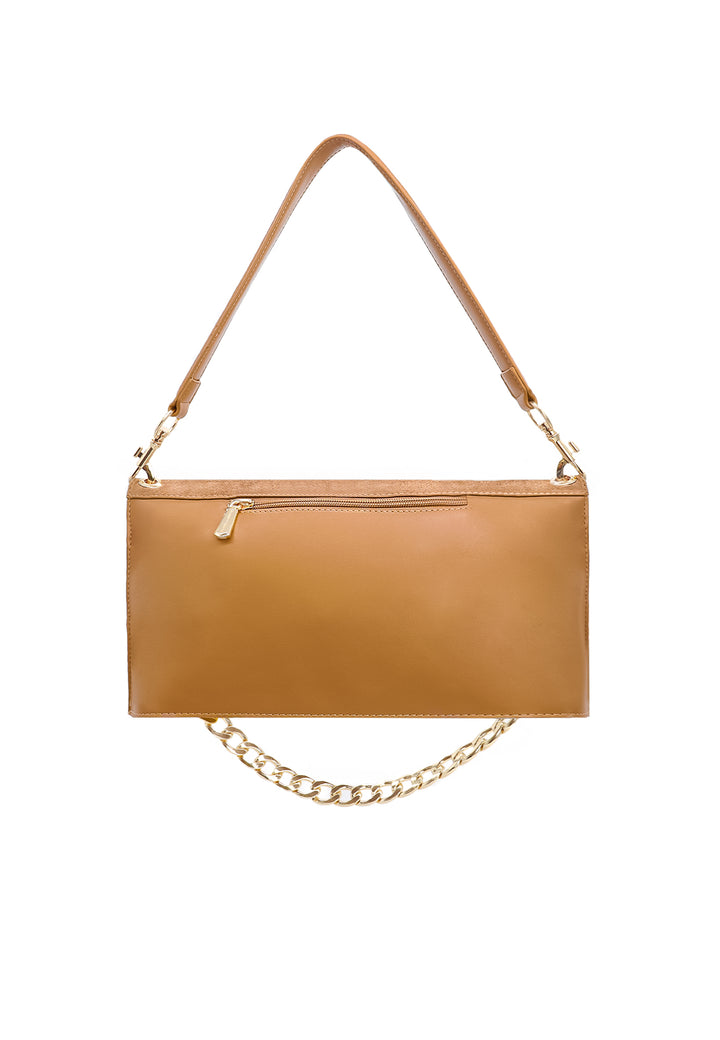 Borsa donna a tracolla in camoscio con catena dorata elegante marrone