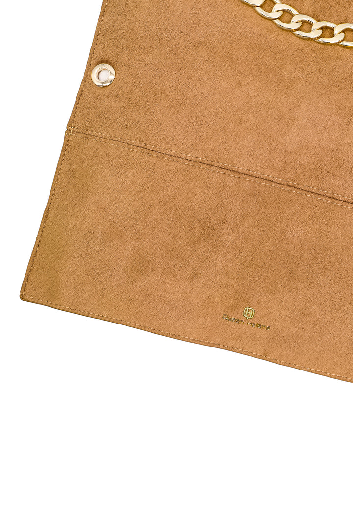 Borsa donna a tracolla in camoscio con catena dorata elegante marrone