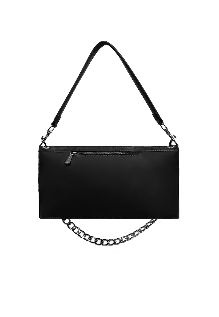 Borsa donna a tracolla in camoscio con catena dorata elegante nera