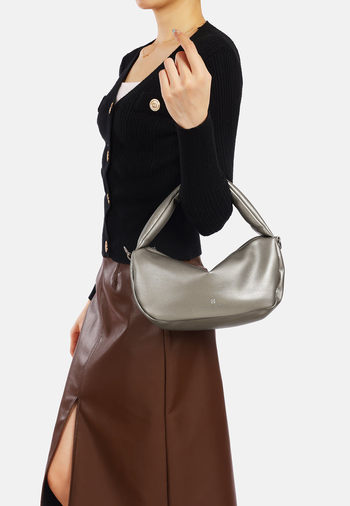 Borsa hobo donna in ecopelle con tracolla argento