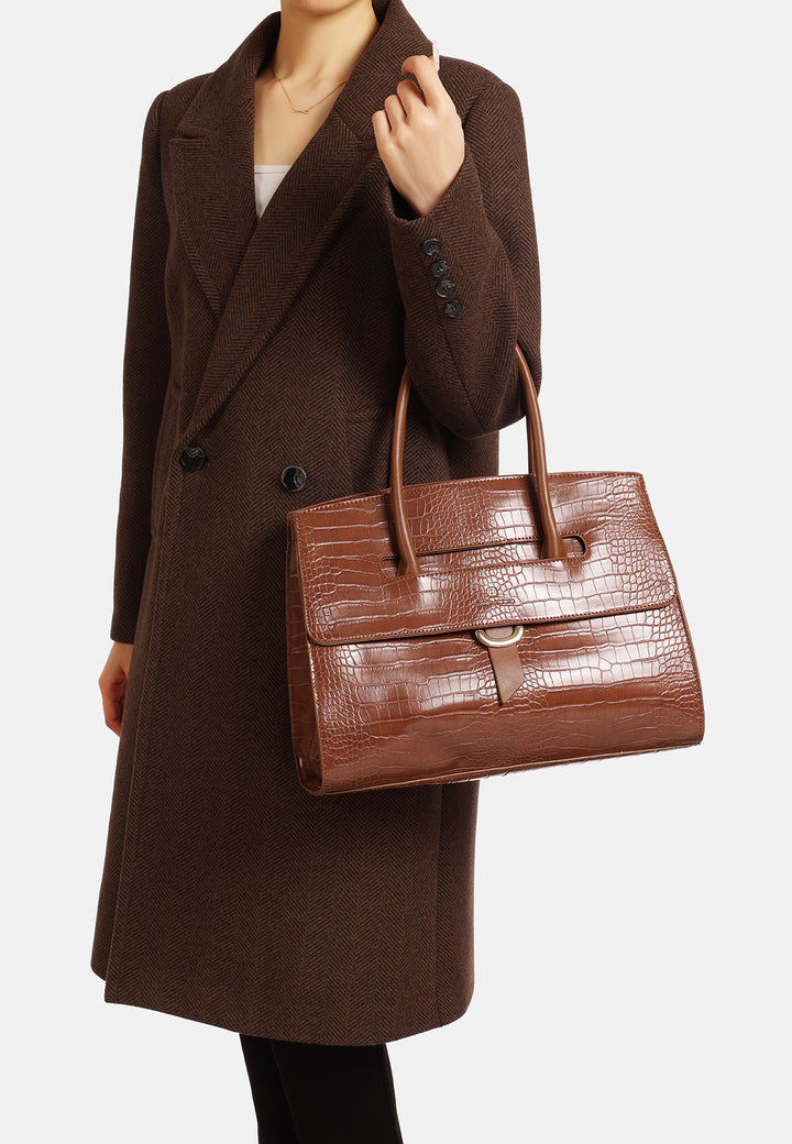 Borsa a mano con effetto coccodrillo e tracolla regolabile