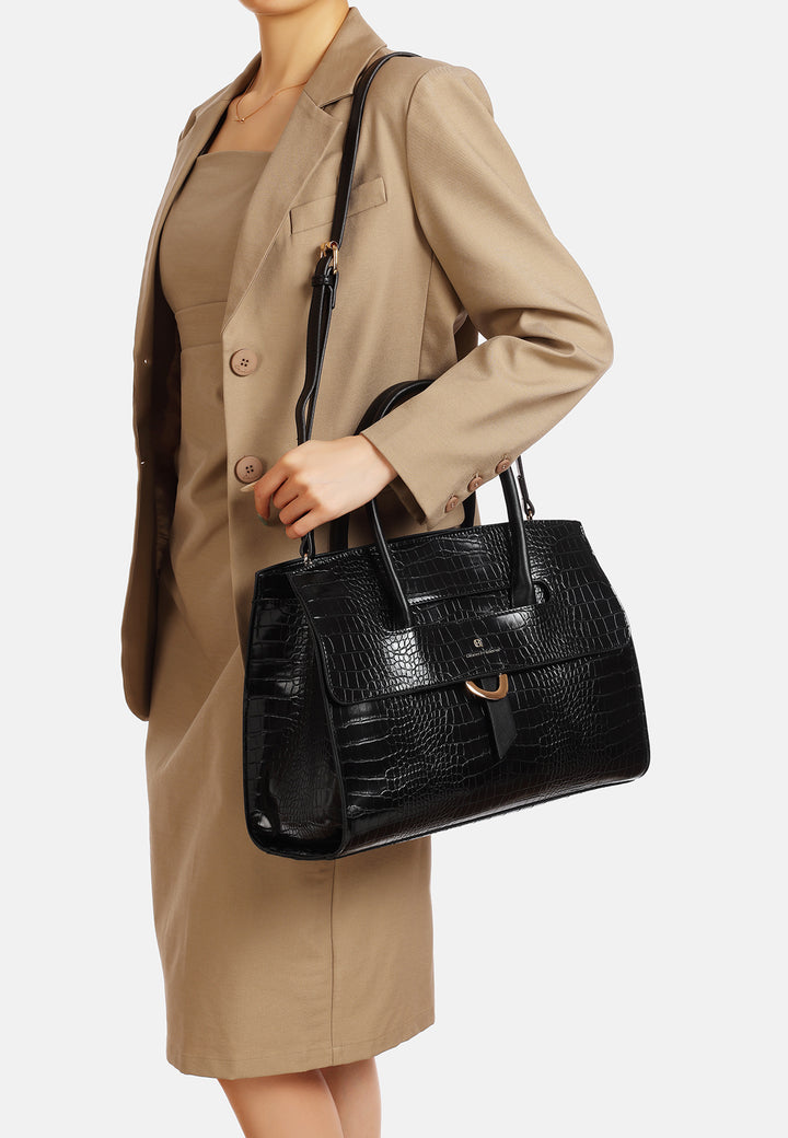 Borsa a mano con effetto coccodrillo e tracolla regolabile