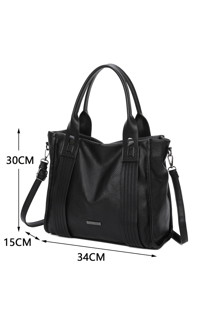 Borsa a mano da donna in ecopelle nero con tracolla 