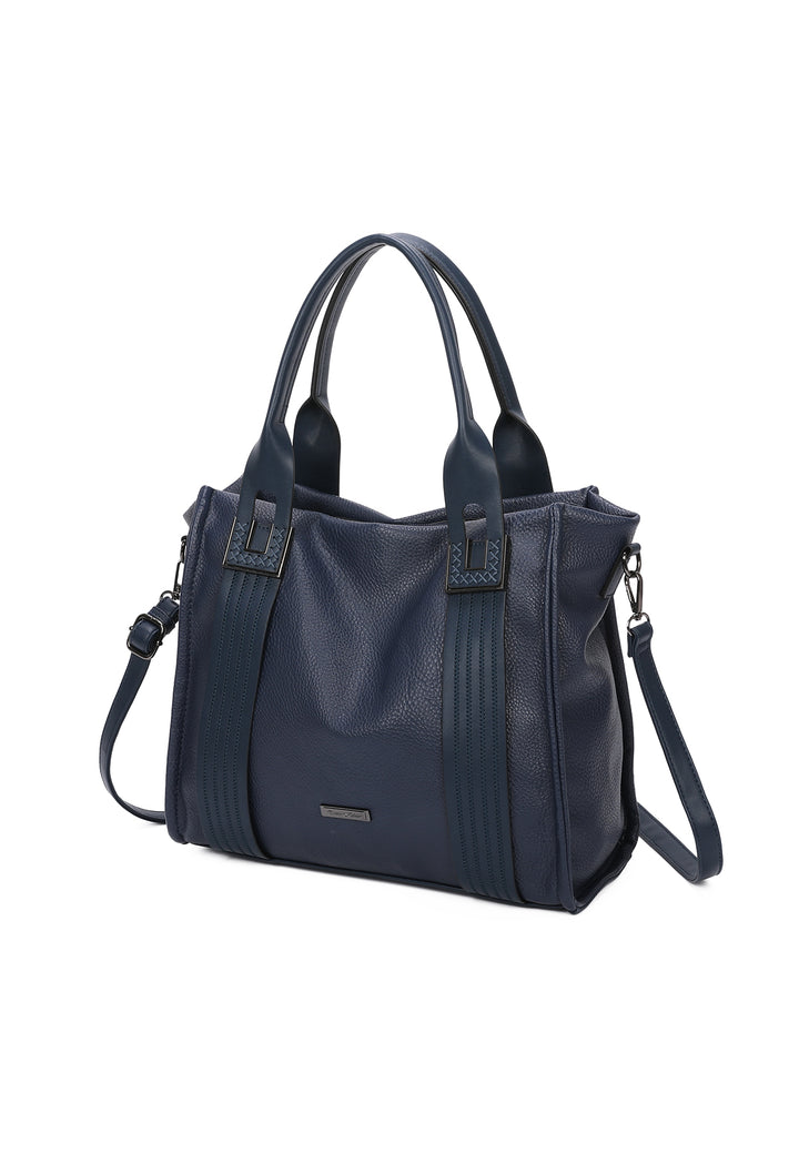 Borsa a mano da donna in ecopelle blu con tracolla 