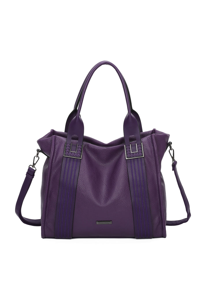 Borsa a mano da donna in ecopelle viola con tracolla 